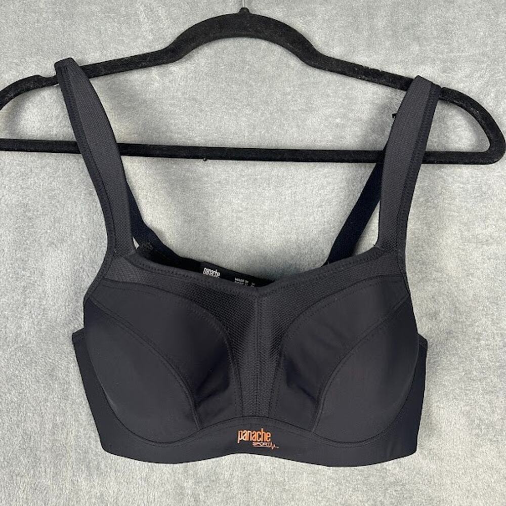 Panache Power Sports Bra Womens 34D Black Underwire High Impact Cushioned Straps
